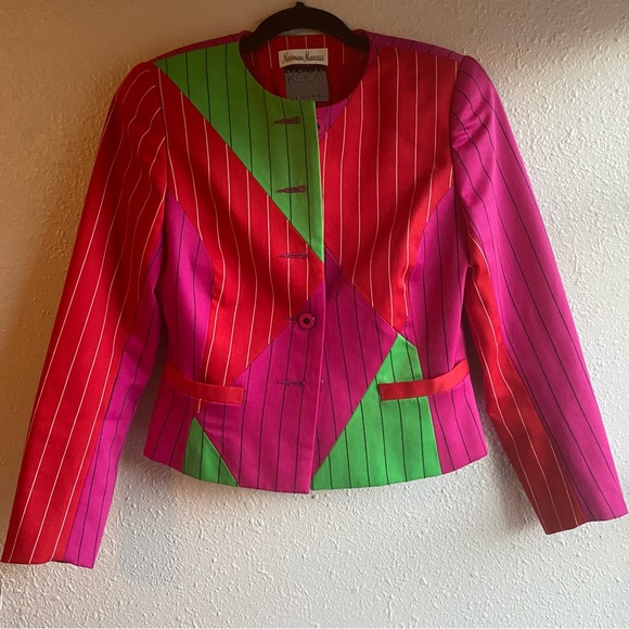 Koos Van Den Akker Neiman Marcus 80s wool color patchwork cropped jacket - Picture 1 of 8